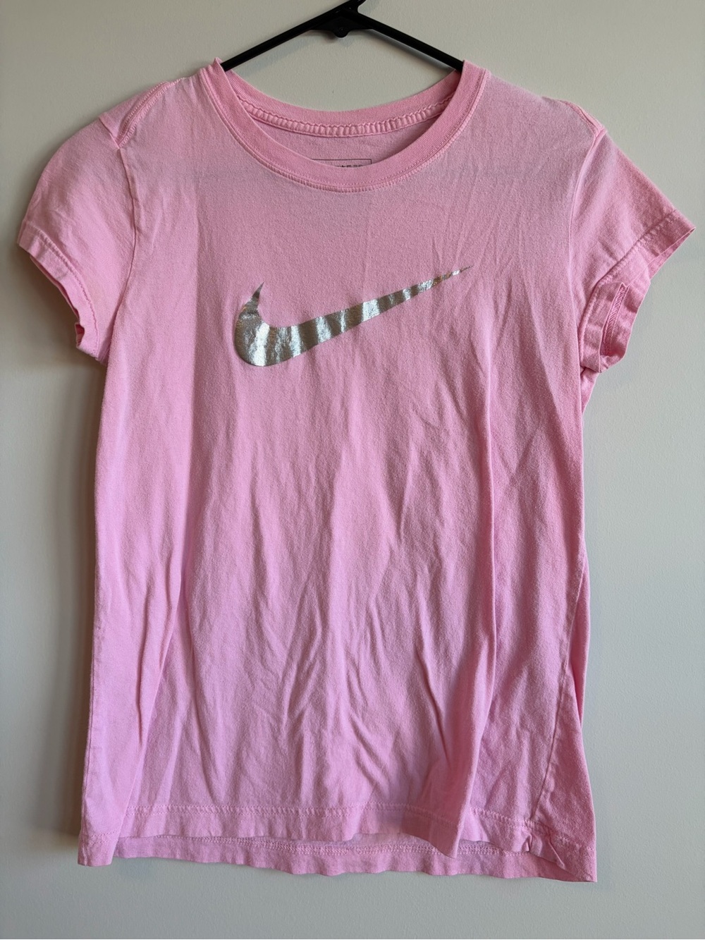 Nike Pink Short Sleeve Tee with Metallic Swoosh